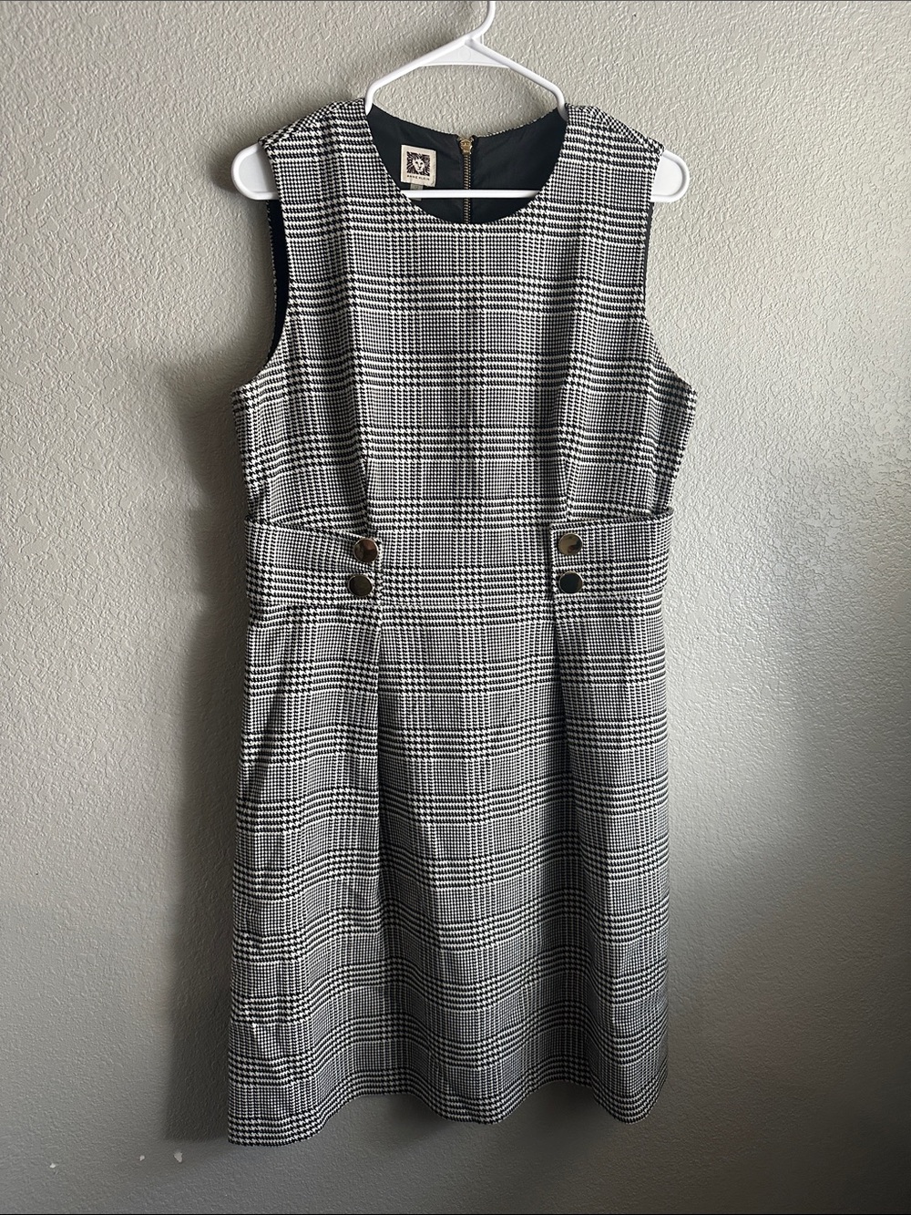 Anne Klein Black & White Glen Plaid Sleeveless Shift Dress